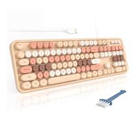 MOFII Teclado con cable, teclado USB de tamaño completo, teclado colorido retro redondo para máquina de escribir con soportes plegables para Windows PC portátil (té de leche colorido)