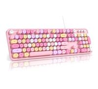 MOFII Teclado de computadora con cable, teclado de máquina de escribir retro de tecla redonda, tamaño completo
