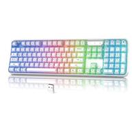 MOFII Teclado inalámbrico para computadora con retroiluminación RGB, tres modos Bluetooth 5.0/USB-C/2.4 GHz, diseño de tamaño completo, diseño curvado ergonómico para Windows, Mac, PC jugadores y