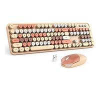 MOFII Teclado inalámbrico y ratón combinado, teclado colorido para máquina de escribir con teclas redondas de leche, teclado 2.4G de tamaño completo y ratón inalámbrico lindos, receptor USB Plug and