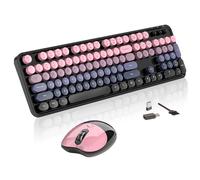 MOFII - Teclado y Mouse inalámbricos, 104 Teclas Redondas, máquina de Escribir Retro con OTG y Cepillo, tamaño Completo, ergonómico, Ideal para Windows PC, hogar, Oficina y Universidad, Color Rosa