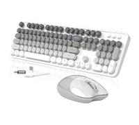 MOFII - Teclado y Mouse inalámbricos cremosos, 104 Teclas Redondas, máquina de Escribir Retro con OTG y Cepillo, tamaño Completo, ergonómico, Ideal para Windows PC, hogar, Oficina y Universidad, Gris