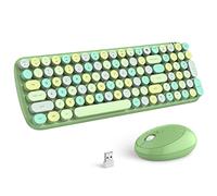 MOFii Teclado y mouse inalámbricos, teclado ergonómico de tamaño completo y mouse para Mac, Windows 7/8/10, laptop, escritorio, PC, computadora (verde colorido)