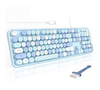 MOFII Teclados de computadora con cable, Plug Play USB de tamaño completo, bonito teclado estético colorido con soportes plegables para Windows PC portátil (azul colorido)