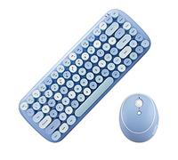 MOFII -TzBBL - Juego de mini teclado inalámbrico y mouse con teclado redondo, multicolor, lindo y encantador para niñas de 84 teclas (multicolor azul)