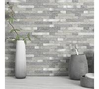 MOFIT - Azulejo 3D de ladrillo de piedra para cocina, azulejos autoadhesivos para pared, azulejos de mosaico lineales de mármol, paneles de pared de baño, chimenea y tocador (gris, 10 hojas)