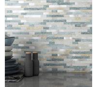 MOFIT - Azulejo de ladrillo de piedra 3D para cocina, despegar y pegar, azulejos de pared autoadhesivos, azulejos de mosaico lineales de mármol, paneles de pared de baño, chimenea, tocador (azul verde