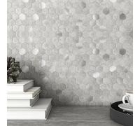 MOFIT - Azulejos hexagonales autoadhesivos de metal y mármol, diseño de panal de abeja, azulejos de pared resistentes al calor (gris cemento, 5 hojas)