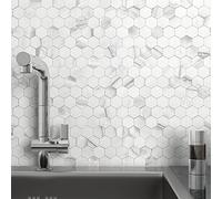 MOFIT - Azulejos hexagonales autoadhesivos de metal y mármol, diseño de panal de abeja, azulejos de pared resistentes al calor (blanco plateado, 10 hojas)