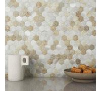 MOFIT - Azulejos hexagonales para despegar y pegar, para cocina, autoadhesivos, de metal y mármol, diseño de panal de abeja, mosaico, resistente al calor (marrón castillo, 10 hojas)