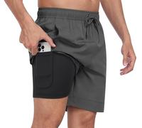 MoFiz Bañador Hombre 2 en 1 con Forro Compresión Secado Rápido Ligero Shorts de Baño para Natación Surf Playa con 4 Bolsillos Gris Oscuro EU L