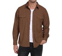 MoFiz Camisa de Pana Hombre Cálida Camisa Chaqueta Casual de Manga Larga Abotonada Suave Otoño Invierno Shirt con Bolsillos Solapa Marrón EU XXL