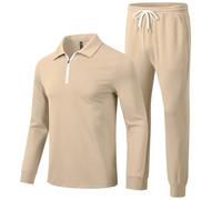 MoFiz Chándal Hombre Conjunto Deportivo Casual Manga Larga Conjunto de chándal Jogging 2 Piezas Sudadera con cremallera 1/4 y Pantalón con Bolsillos Caqui Talla EU 2XL