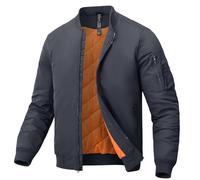 MoFiz Hombre Chaqueta Bomber Acolchado Vintage Invierno Cálida Cazadora Bombardero Grueso Abrigo Bolsillos con Cremallera Gris Oscuro EU L