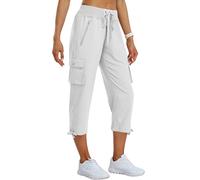 MoFiz Pantalones Cargo Mujer Capri Pantalón 3/4 Largo Ligero Verano Outdoor Pantalones de Senderismo Transpirable con Bolsillo Cremallera Blanco M