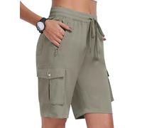 MoFiz Pantalones Cortos Cargo Mujer Bermudas Shorts Cintura Elástica Ligero Secado Rápido Pantalón Cortos de Trekking Senderismo Ocio Trabajo Deportes Gris Caqui Talla EU M