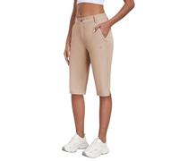 MoFiz Pantalones Cortos Cargo para Mujer Verano Ligeros Cintura Alta Trekking Corto Bermudas Shorts con Bolsillo Cremallera Caqui1 EU L