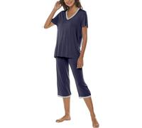 MoFiz Pijama Mujer Pijamas de Primavera Ropa de Dormir 2 Piezas Shorts y Camiseta Azul-B S