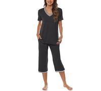 MoFiz Pijama Mujer Pijamas de Primavera Ropa de Dormir 2 Piezas Shorts y Camiseta Gris-B S