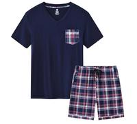 MoFiz Pijamas Hombre Corto Verano Conjunto de Pijama Manga Corta Clásico Cuello en V Camisetas de Pijama y Pantalones Cortos Ropa de Dormir Azul Marino Talla EU M