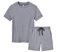 MoFiz Pijamas Niños Corto Suave Verano Conjunto de Pijama Dos Piezas Ropa de Dormir Manga Corta Camisetas de Pijama y Pantalón Cortos Gris 14-16 Años (152-164)