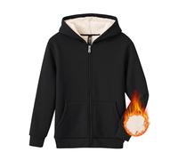 MoFiz Sudadera con Capucha Niños Invierno Chaqueta de Forro Polar Cálido Abrigo de Manga Larga con Cremallera y Bolsillos Negro XS (110-122)