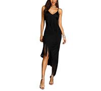 MOFLORA Vestido sexy con cuello en V y espalda descubierta, para mujer, vestido de verano con flecos y borlas, para fiesta de graduación, mini vestido con tirantes, Irregular, Large