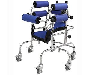 MOFOCO Caminador Andador Aluminio, Andador para Niños Discapacitados con Parálisis Cerebral, Paso Auxiliar Vertical con Armazón de Acero Inoxidable, Manijas, Asiento, Carga 120 Kg/264 Ib