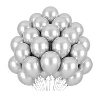 MOFOVS | 50 globos plateados metalizados de 30 cm brillantes de 2ª generación de látex natural biodegradables ecológicos inflables con aire helio agua baby shower bautizo cumpleaños graduación boda