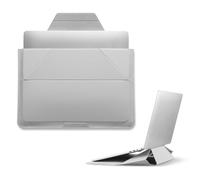 MOFT Funda y Soporte para Portátil, Bolsa de Cuero Vegano para Portátil de 13-14 Pulgadas, Almacenamiento Expandible, 2 Ángulos Ajustables, Compatible con MacBook Air 2021 2022, Gris Niebla