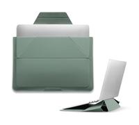 MOFT Funda y Soporte para Portátil, Bolsa de Cuero Vegano para Portátil de 15-16 Pulgadas, Almacenamiento Expandible, 2 Ángulos Ajustables, Compatible con MacBook Air 2021 2022, Verde Lago