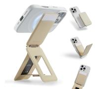 MOFT Trípode para Smartphone, Cartera 3 en 1 y Soporte Ajustable para Teléfono Móvil Soporte Magnético para Tarjetas Mini Trípode, Compatible con NFC, Piel Vegana MOVAS, Beige Tierra