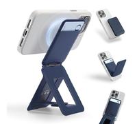 MOFT Trípode para Smartphone, Cartera 3 en 1 y Soporte Ajustable para Teléfono Móvil Soporte Magnético para Tarjetas Mini Trípode, Compatible con NFC, Piel Vegana MOVAS, Azul Marino