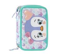 Mofu Mofu - Estuche escolar oficial Mofu Mofu, estuche con 3 compartimentos para niña y niño con juego de papelería, bolígrafos borrables azul y rojo, y práctico cierre de cremallera, 20 x 13 x 7 cm,