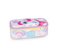 MOFU MOFU, Estuche Escolar Oficial Mofu Mofu Unicornio, Estuche Ovalado para Guardar Útiles de Escritura, Divisor Interno y Soportes Elásticos, Práctico Cierre de Cremallera, 22 x 7,5H x 11 cm, Lila
