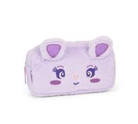Mofu Mofu - Bolsa portatodo Oficial Mofu Mofu, Bolsa Porta Objetos para Bolsos y Mochilas, con práctico Cierre de Cremallera y Detalles Fluffy, Idea de Regalo para niña y niño, 22 x 5 x 12 cm, Lila,