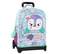 MOFU MOFU, Mochila Escolar Trolley Mofu Mofu Pingüino, Asa Ajustable Desmontable, Tirantes Acolchados Ajustables, 2 Compartimentos Principales y Bolsillo Frontal, Cierre de Cremallera, 34x52Hx22 cm