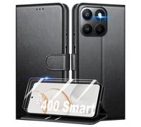 Mofurd Funda para Honor 400 Smart + 2 * Protector de Pantalla de Vidrio Templado, [Bloqueo RFID] Funda con Tapa de Cuero PU Premium Protector [Ranuras para Tarjetas] [Soporte], Negro