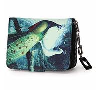 MoFut Monedero Tarjetero Mujer pequeño, Monedero para Mujer con Estampado de Flores y Flores en Estilo Mandala y étnico, con Cremallera y botón de presión y Muchos Compartimentos - Pavo Real