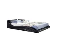 MOG Cama Tapizada Piel Sintética Negra 140x200 cm - Modelo Paola - Diseño Moderno Ondulado con Detalles Cromados - Cabecero Acolchado 60cm - Estructura Robusta sin Somier ni Colchón
