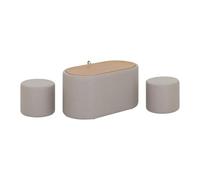 MOG CASA - Mesa de Centro 87 x 47 x 45 cm Giglio con 2 Asientos encajables, Tablero Efecto Roble/Oak y Revestimiento en Tejido Beige/Sand, fácil de Limpiar, para salón y Zona Lounge