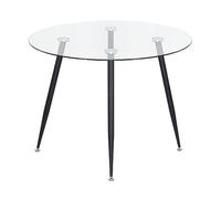 MOG CASA Mesa de Comedor Fija Redonda Corin | 100 x 100 x 75 cm | Ideal para Cocina o Salón | Ideal para 3 a 4 Personas | Tablero de Cristal Transparente | Patas de Metal en Negro