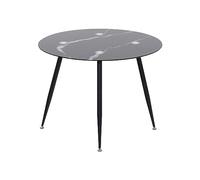 MOG CASA Mesa de Comedor Fija Redonda Corin | 100 x 100 x 75 cm | Ideal para Cocina o Salón | Ideal para 3 a 4 Personas | Tablero con Efecto Mármol Negro | Patas de Metal en Negro
