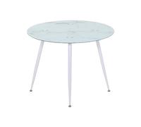 MOG CASA Mesa de Comedor Fija Redonda Corin | 100 x 100 x 75 cm | Ideal para Cocina o Salón | Ideal para 3 a 4 Personas | Tablero con Efecto Mármol Blanco | Patas de Metal en Blanco