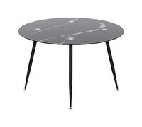 MOG CASA Mesa de Comedor Fija Redonda Corin | 120 x 120 x 75 cm | Ideal para Cocina o Salón | Ideal para 4 a 6 Personas | Tablero con Efecto Mármol Negro | Patas de Metal en Negro