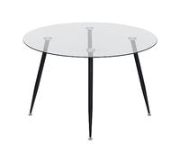 MOG CASA Mesa de Comedor Fija Redonda Corin | 120 x 120 x 75 cm | Ideal para Cocina o Salón | Ideal para 4 a 6 Personas | Tablero de Cristal Transparente | Patas de Metal en Negro