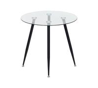 MOG CASA Mesa de Comedor Fija Redonda Corin | 90 x 90 x 75 cm | Ideal para Cocina o Salón | Ideal para 2 a 4 Personas | Tablero de Cristal Transparente | Patas de Metal en Negro