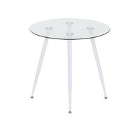 MOG CASA Mesa de Comedor Fija Redonda Corin | 90 x 90 x 75 cm | Ideal para Cocina o Salón | Ideal para 2 a 4 Personas | Tablero de Cristal Transparente | Patas de Metal en Blanco