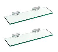 MOGFCT Estante de Cristal para baño, Estante de Ducha con Soporte de Aluminio, Organizador de champú, Vidrio Rectangular Templado, 8 mm, Extra Grueso, 2 Unidades, Soporte de Pared Plateado