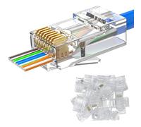 MOGOOD Conector RJ45, 30 Paquetes de Enchufes Directos de Cat 6, Enchufes de Presión Dorada en el Lado de Internet, Adecuados para Cables Ethernet